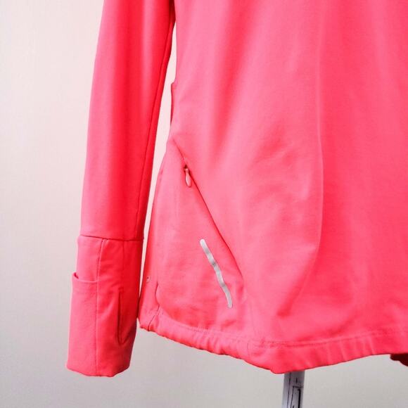 Layer8 Neon Orange Fleece Line Hoodie Athletic Large Winter Running Thumb Holes - Picture 6 of 6
